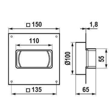 Adapteris | sieninė jungtis ortakiams | vėdinimo sistemoms | apvalių ir kvadratinių ortakių sujungimas | D100 | 110x55mm |  | balta | plastikinė | 511AS10KJ 2