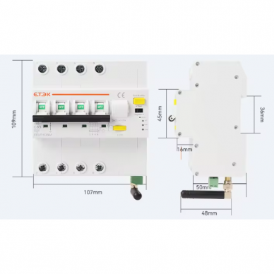 Automatinis jungiklis valdomas nuotoliu WiFi MCB RCBO 4P | 63A | C | 10kA | 400/415V | Tuya ETEK EKL5-63(H) 2