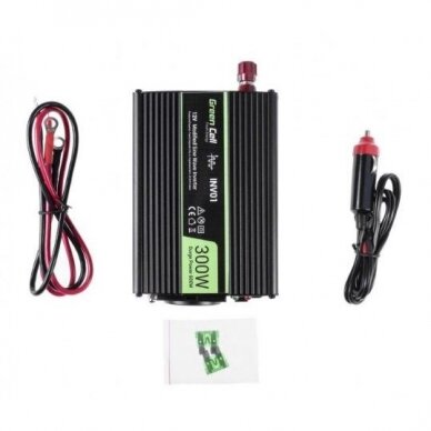 Automobilinis įtampos keitiklis 12Vdc/230Vac 300W/600W 50Hz, su USB 5V 2.1A; Green cell 2