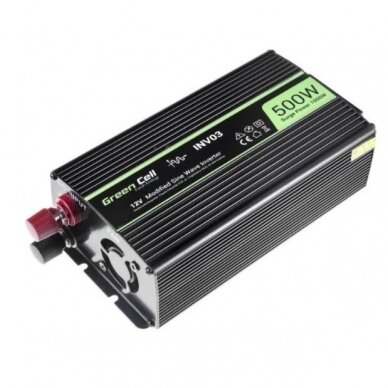 Automobilinis įtampos keitiklis 12Vdc/230Vac 500W/1000W 50Hz, su USB 5V 2.1A; Green cell 3