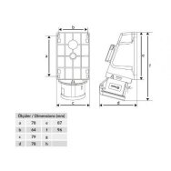 1x230V+1x16A 5P Lizdas 230V+380V stacionarus kombinuotas kištukinis, kampinis IP44 garažams, komercinėms patalpoms 8698523909126