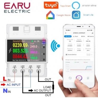 Daugiafunkcinis skaitmeninis matuoklis įtampai, srovei, galiai 100A WiFi TUYA