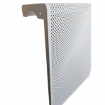 Dekoratyvinės plieninės radiatorių grotelės - apdaila 5 sekcijų ketaus radiatoriui, perforuotos, metalinės, 490x610x140mm, balta, DRG5 perf