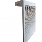 Dekoratyvinės plieninės radiatorių grotelės - apdaila 7 sekcijų ketaus radiatoriui, metalinės, 690x610x140mm, balta, DRG7