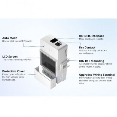 Išmanusis Wi-Fi temperatūros ir drėgmės valdiklis 20A, LCD, DIN, TH Elite, THR320D, SONOFF, 6920075777543 1