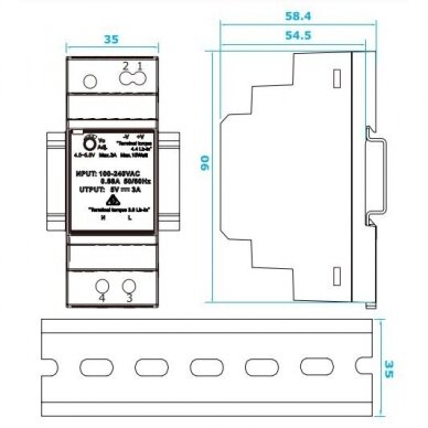 Impulsinis maitinimo šaltinis 24VDC 36W, montuojamas ant DIN, DHDR8-24-36 1