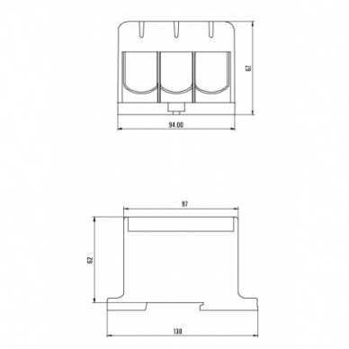 Galios gnybtai 3x35-240mm² kabelių -laidų pajungimui, komunikacijai į paskirstymo skydelį ant DIN bėgelio 1