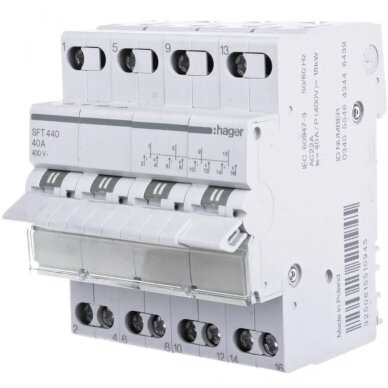 Galios perjungiklis 1-0-2 4P 40A 400V IP20, SFT440 Hager modulinis tinka elektros generatoriams 3250615510945 1