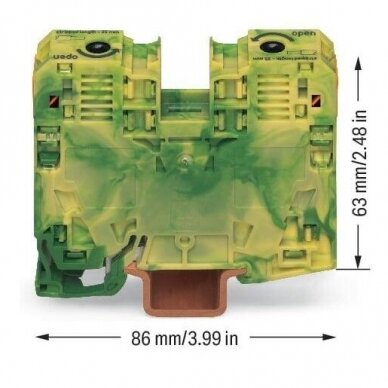 Gnybtas 2 laidininkų | ant DIN bėgelio | 35 mm² | žalias/geltonas | POWER CAGE CLAMP | WAGO 1