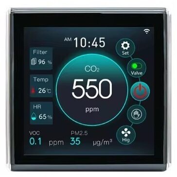 Smart fan controller with CO2 and air quality sensor | EC 0-10V | black | Wi-Fi | Tuya