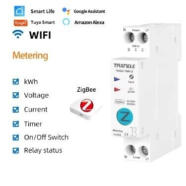 Nutikas automaatlüliti | elektrienergia mõõtmisega | kaugjuhtimisega Wi-Fi kaudu | 1P | 63A | 230V | TUYA | ZigBee Smart