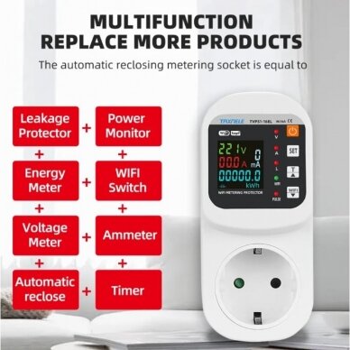 Gudra | digitāla | daudzfunkcionāla elektroenerģijas kontroles rozetes | 16A | 230V | Wi-Fi | TUYA 1