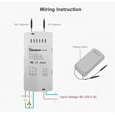 Wifi ventiliatoriaus variklio greičio reguliatorius,plius šviestuvo jungiklis On /Off  iFan04-H, SONOFF, 6920075776751 3