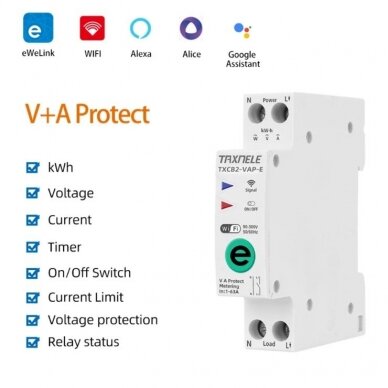 Viedais automātiskais slēdzis | ar pārslodzes | pārsprieguma aizsardzību | ar Wi-Fi tālvadību | 1P | 63A | 230V | TUYA | Ewelink 1