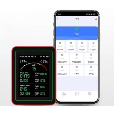 Nutikas CO2 ja õhukvaliteedi mõõtur | Andur | must | 15 ühes | IP40 | Wi-Fi | Tuya 2