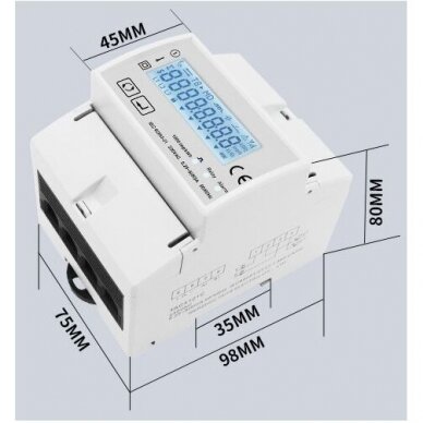 Išmanus elektros energijos skaitiklis WiFi TUYA 80A, vienfazis 230V 45~65Hz, TAC4121C 4