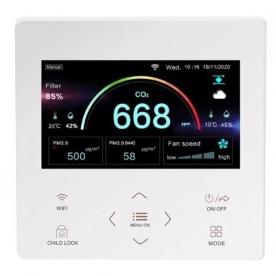 Smart fan controller with CO2 and PM2.5 sensor | EC 0-10V | white | Wi-Fi | RS485 | Tuya