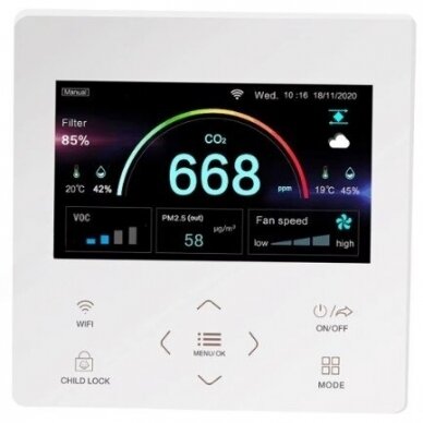 Умный контроллер вентилятора с датчиком CO2 и VOC | EC 0-10V | белый | Wi-Fi | RS485 | Tuya