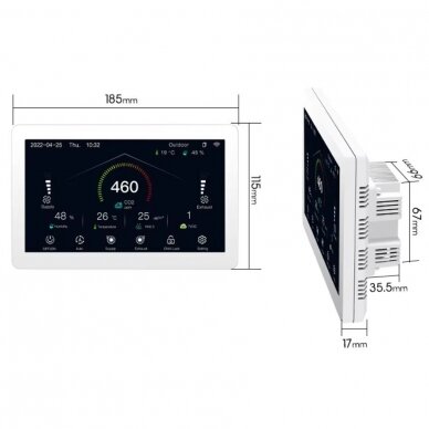 Viedais ventilācijas sistēmas kontrolieris ar CO2 un gaisa kvalitātes sensoru | AC/EC/DC ventilatoriem | 110-240VAC | Wi-Fi | Tuya 5