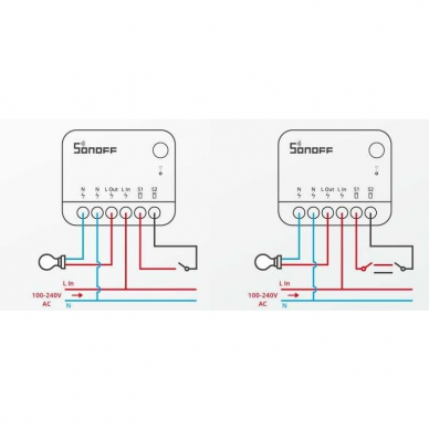Išmanusis jungiklis, 230VAC, 10A, 2200W, dvipusis 1-kanalo, valdomas Wi-Fi, Mini R4M Sonoff 2