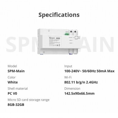 Išmanios energijos matavimo sistemos centrinė stotelė iki 128 kanalų, DIN bėgeliui, SPM-MAIN, SONOFF, 6920075776973 6