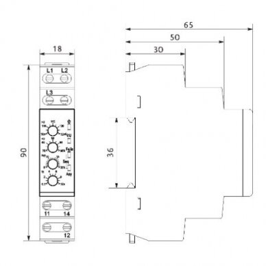 Three phase voltage monitoring relay | 8A | 3x220-480VAC | IP20 | FRV13 2 1