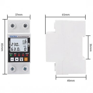 Smart voltage and current control relay | 63A | 230V | TUYA Wi-Fi 2