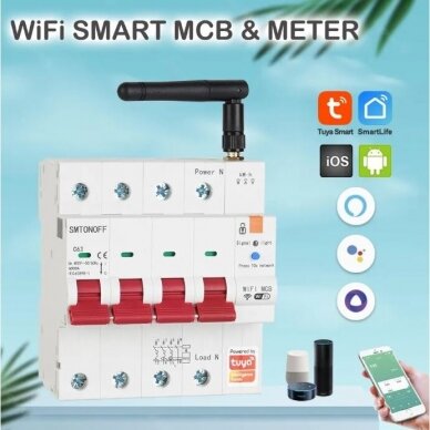 Išmanus elektros energijos valdiklis kirtiklis skaitiklis su administravimo monotoringo funkcija TUYA 3F-63A 230/400V,AC230V/400V, 50/60Hz