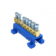 Įžeminimo gnybtas 63A 7x16mm² ant DIN bėgelio, mėlynas NPE