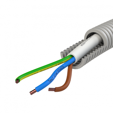 Kabelis 3x1,5, varinis, monolitinis su gofruotu apsauginiu apvalkalu FM-0H-SMART PRE-CABLED NYM / MMJ (1m) pilkas