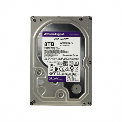 Kietasis įrašymo diskas 8TB WD Purple Hikvision Surveillance, WD82PURX-78