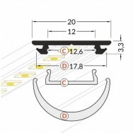 Lankstomas led profilis led juostai, anoduotas 2m (stiklas atskirai)