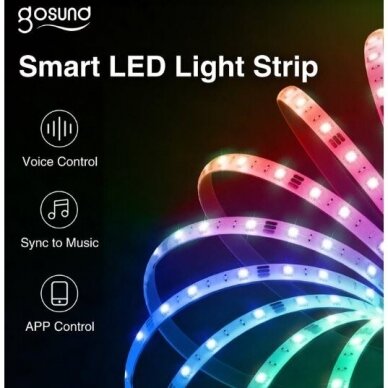 LED juostos komplektas su Wi-Fi valdikliu ir maitinimo šaltiniu, RGB, 10m, 24W, TUYA / Smart Life, Gosund SL3 3