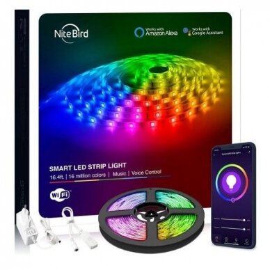 LED juostos komplektas su Wi-Fi valdikliu ir maitinimo šaltiniu, RGB, 10m, 24W, TUYA / Smart Life, Gosund SL3