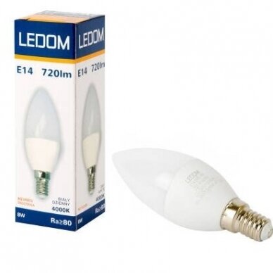 Led lemputė E14 8W 4000K 720lm, LEDOM, 5907777471222 1