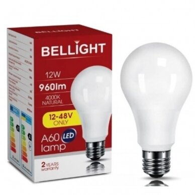 LED lemputė E27 12V 24V 36V 48V A60 12W 4000K 960lm, 5903089812197