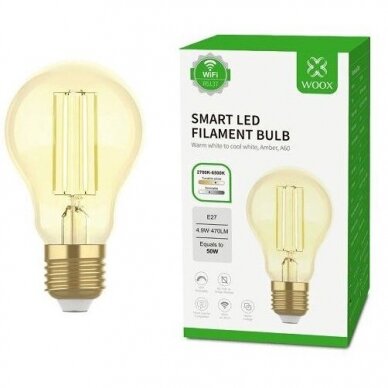 Išmani LED lemputė Wi-Fi E27 filament 4,9W, 470lm, 2700K-6500K, TUYA/Smart Life, WOOX 1