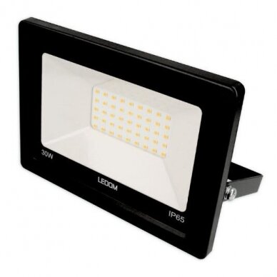 LED prožektorius 30W SMD, neutraliai balta, 220-240V, 2400lm, 4000K, IP65, juodas, LEDOM