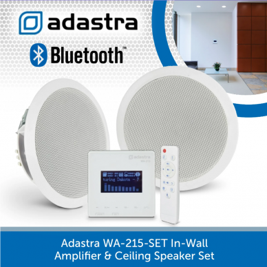 Lubinės kolonėlės su sieniniu stiprintuvu ir grotuvu, Bluetooth, 2x165mm, 2x15W, WA-215-SET, Adastra