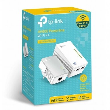 Internetas per 230V elektros tinklą Powerline 600Mbit/s su RJ45 prievadu ir Wi-Fi 300Mbit/s kartotuvu, TP-LINK 4