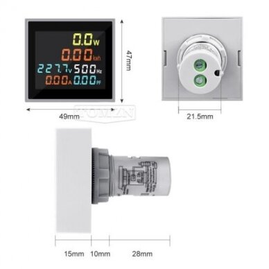 Daugiafunkcinis skaitmeninis matuoklis įtampai, srovei, galiai, elektros energijai, 50-300V, Tomzn 2
