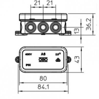 Paskirstymo dėžutė 80x43x34mm, paviršinė, pilka IP55, 2000 001 A6 4012195953739 1