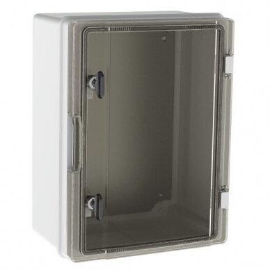 Plastic top-mounted hermetic box | box | halogen-free | 400x300x190mm | transparent doors | IP65 | TEM