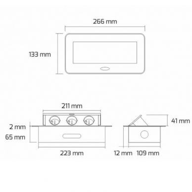 ROZETĖS (SHUKO TIPO) ĮMONTUOJAMOS Į BALDUS, SU USB ĮKROVIKLIU KOMBI BOX, PILKAS, 5900652145966 1