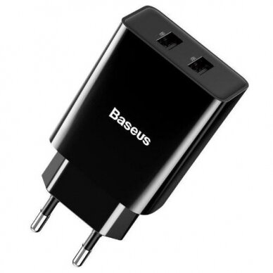 Sieninis įkroviklis 10.5W 2xUSB 2.1A, juodas, Baseus 6953156216426