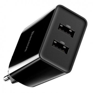 Sieninis įkroviklis 10.5W 2xUSB 2.1A, juodas, Baseus 6953156216426 1