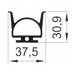 Sandarinimo profilis | guma | tarpinė | juostelė | EPDM | aliuminio profilio konstrukcijoms | 37,5x30,9mm | 50m