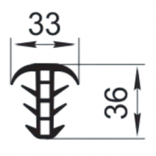 Sandarinimo profilis | guma | tarpinė | juostelė | EPDM | aliuminio profilio konstrukcijoms | 33x36mm | 24m