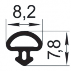 Sandarinimo profilis | guma | tarpinė | juostelė | EPDM | traukinių vagonams | lokomotyvams | 8,2x7,8mm | 250m