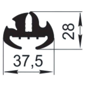 Sandarinimo profilis | guma | tarpinė | juostelė | EPDM | automobilių konstrukcijoms | 37,5x28mm | 20m